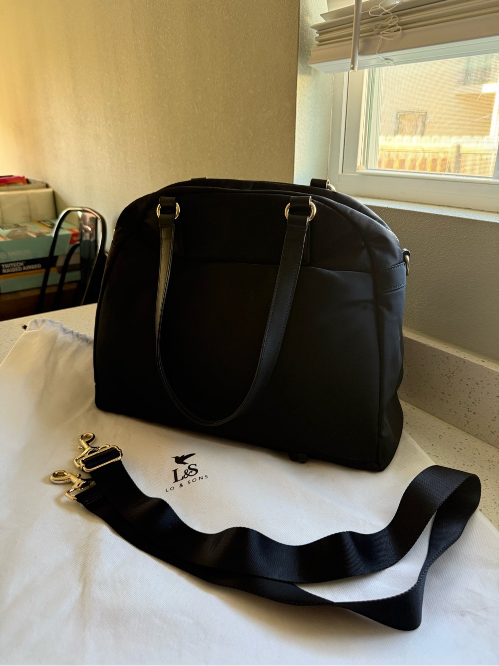 Lo & Sons Black Travel Tote with Detachable Strap